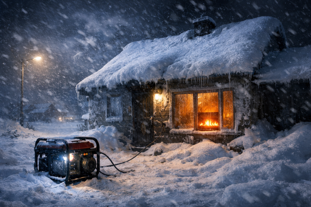 generator prądu i kominek elektryczny