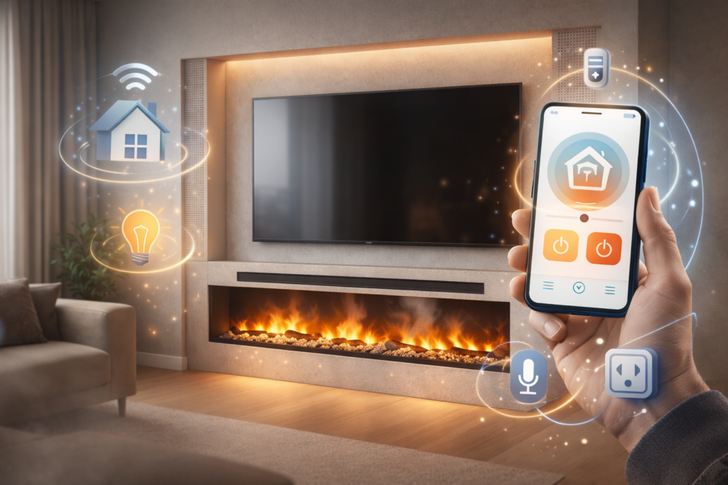 nowoczesny kominek elektryczny smart home